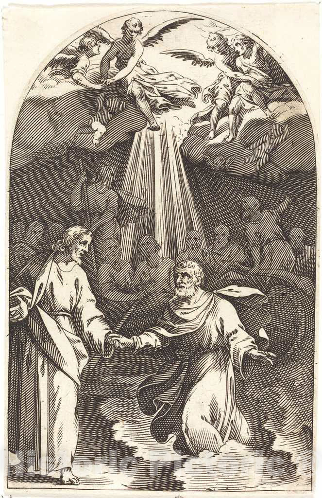 Art Print : Jacques Callot, Christ Walking on The Water [First Plate], c.1610 - Vintage Wall Art