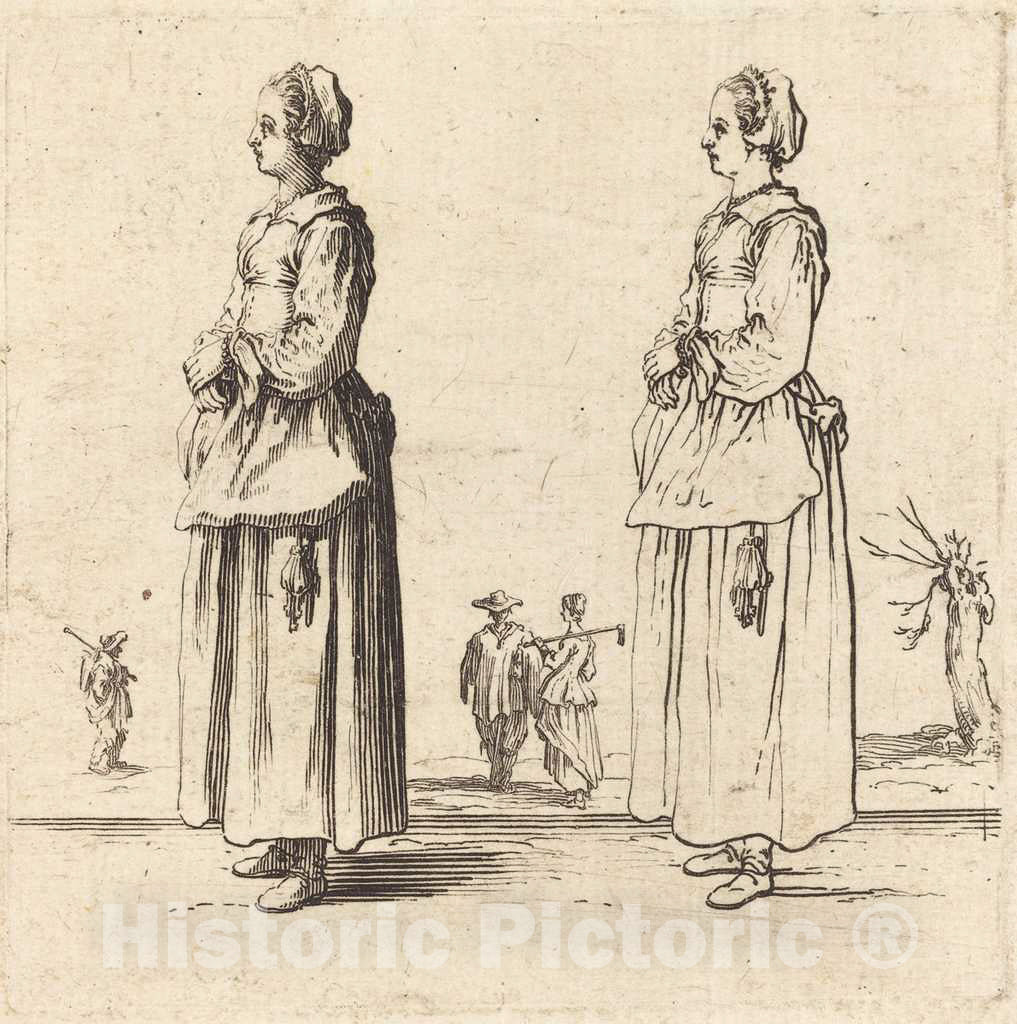 Art Print : Jacques Callot, Peasant Woman, in Profile, Facing Left, 1617 and 1621 - Vintage Wall Art