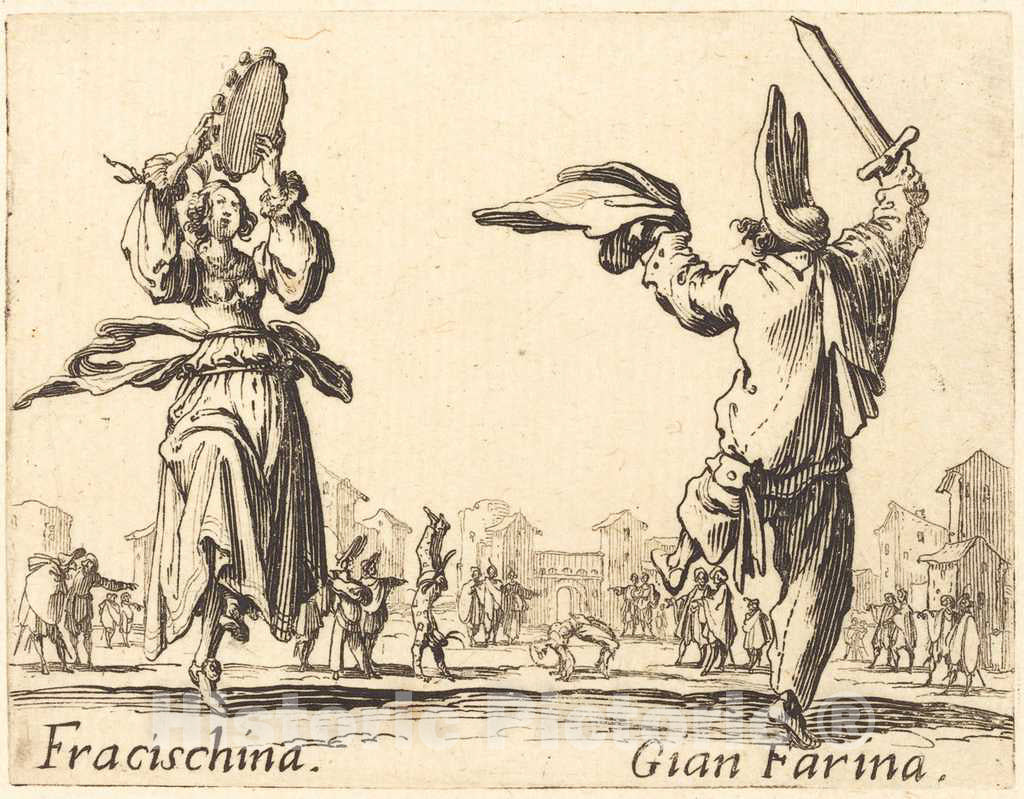 Art Print : Jacques Callot, Fracischina and Gian Farina, c. 1622 - Vintage Wall Art