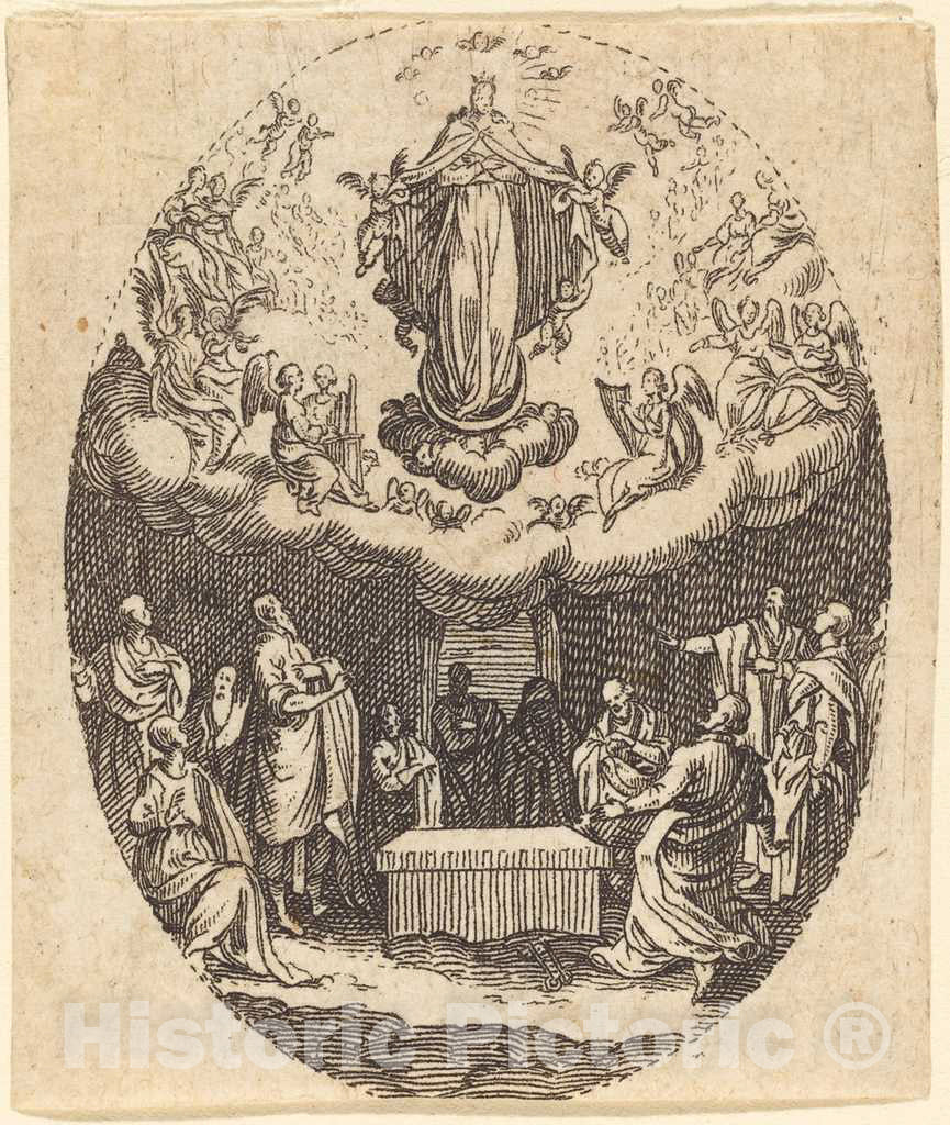 Art Print : Jacques Callot, The Assumption with The Cherubin - Vintage Wall Art