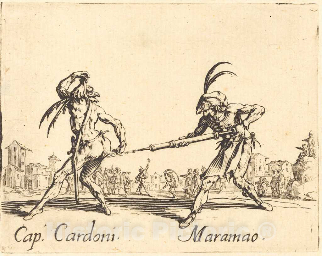 Art Print : Jacques Callot, Cap. Cardoni and Maramao, c. 1622 - Vintage Wall Art