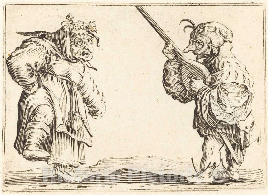 Art Print : Jacques Callot, Dancers with Lute, c. 1622 - Vintage Wall Art