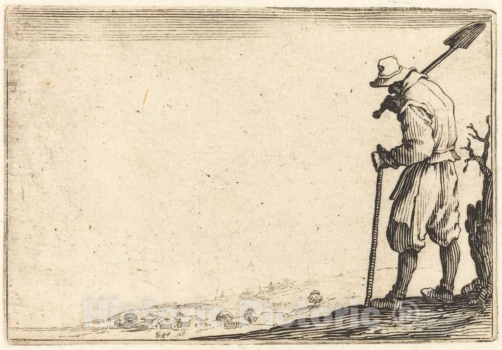 Art Print : Jacques Callot, Peasant with Shovel on His Shoulder, c. 1622 - Vintage Wall Art