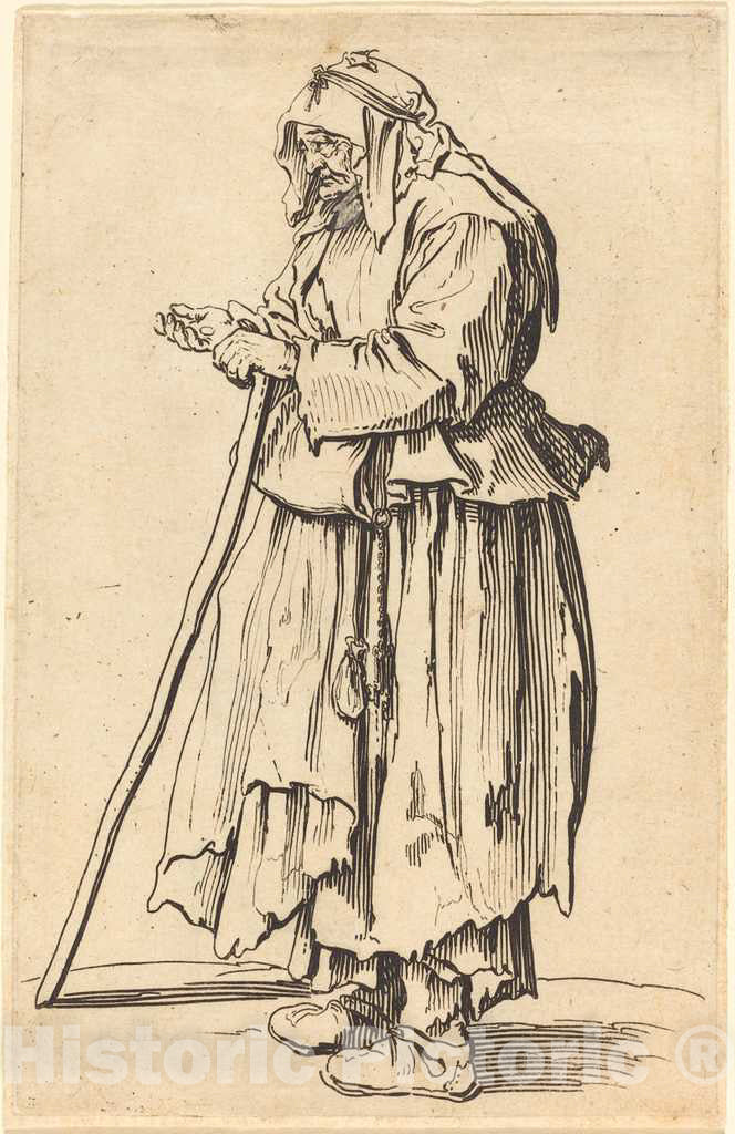 Art Print : Jacques Callot, Beggar Woman Receiving Charity, c. 1622 - Vintage Wall Art