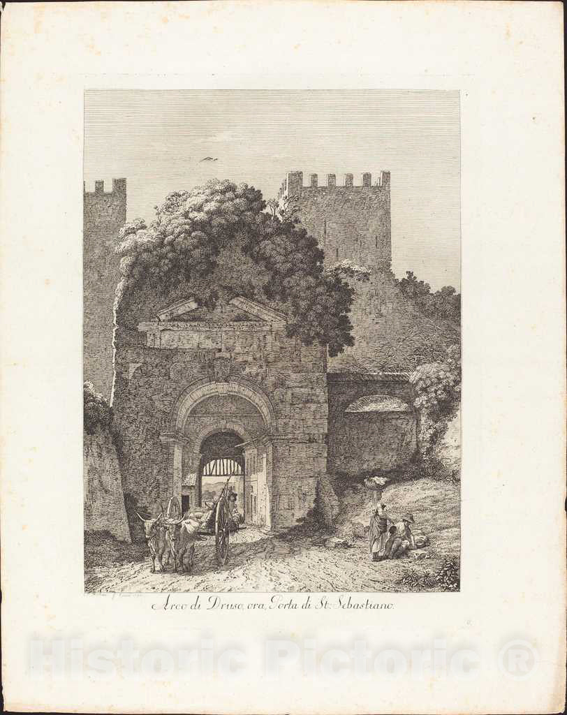 Art Print : Jacob Wilhelm Mechau, Arco di Druso, ora Porta di San Sebastiano, 1794 - Vintage Wall Art