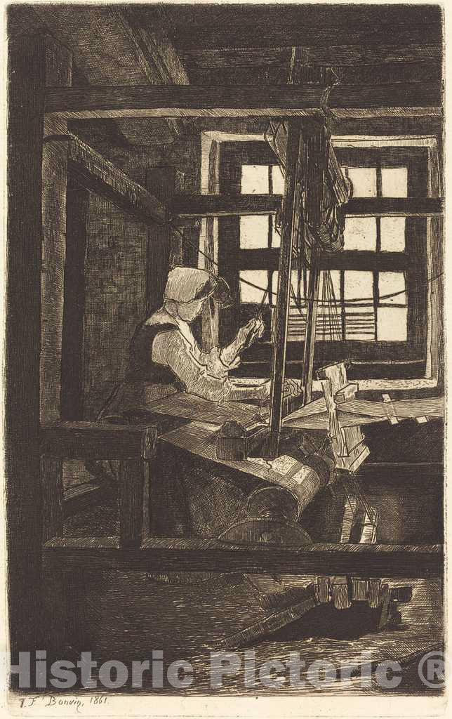 Art Print : FranÃ§ois Bonvin, The Weaver (La Tisserande), 1861 - Vintage Wall Art