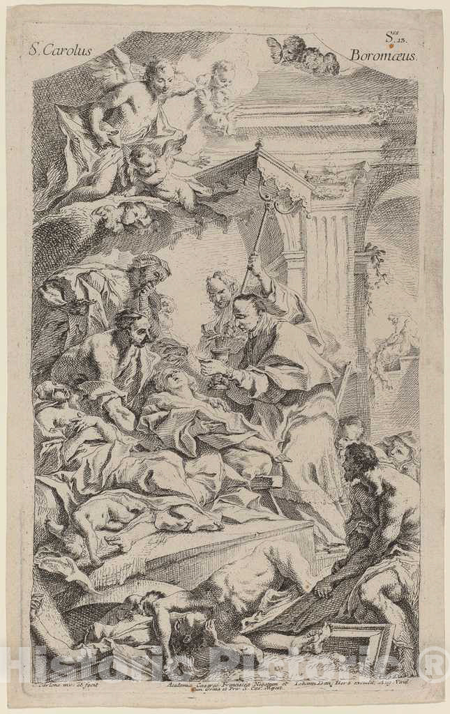 Art Print : Carlo Innocenzo Carlone, San Carlo Borromeo Giving Last Communion to Victims of The Plague - Vintage Wall Art