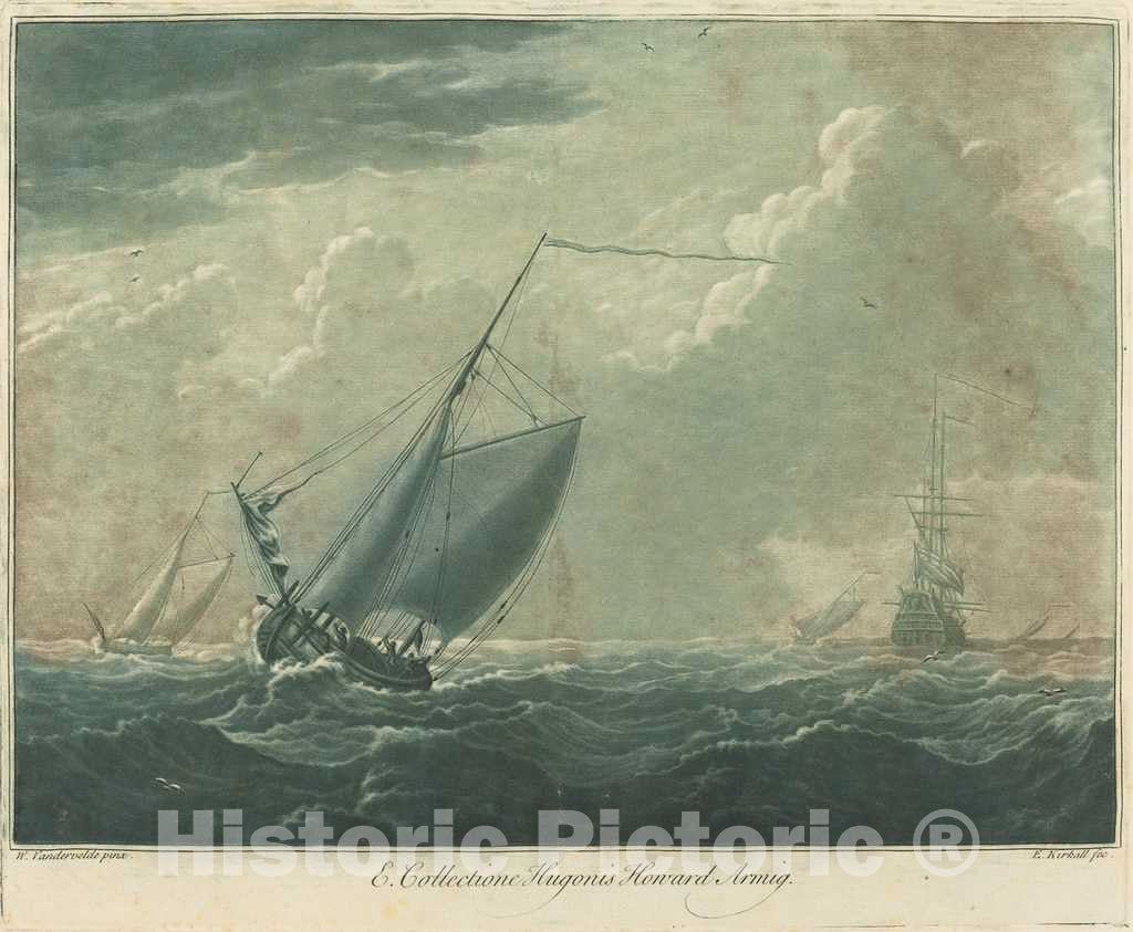 Art Print : Kirkall After Van de Velde The Elder, Shipping Scene from The Collection of Hugo Howard, 1720s - Vintage Wall Art