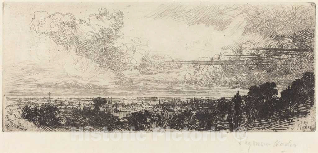 Art Print : Francis Seymour Haden, Out of Study Window, 1859 - Vintage Wall Art