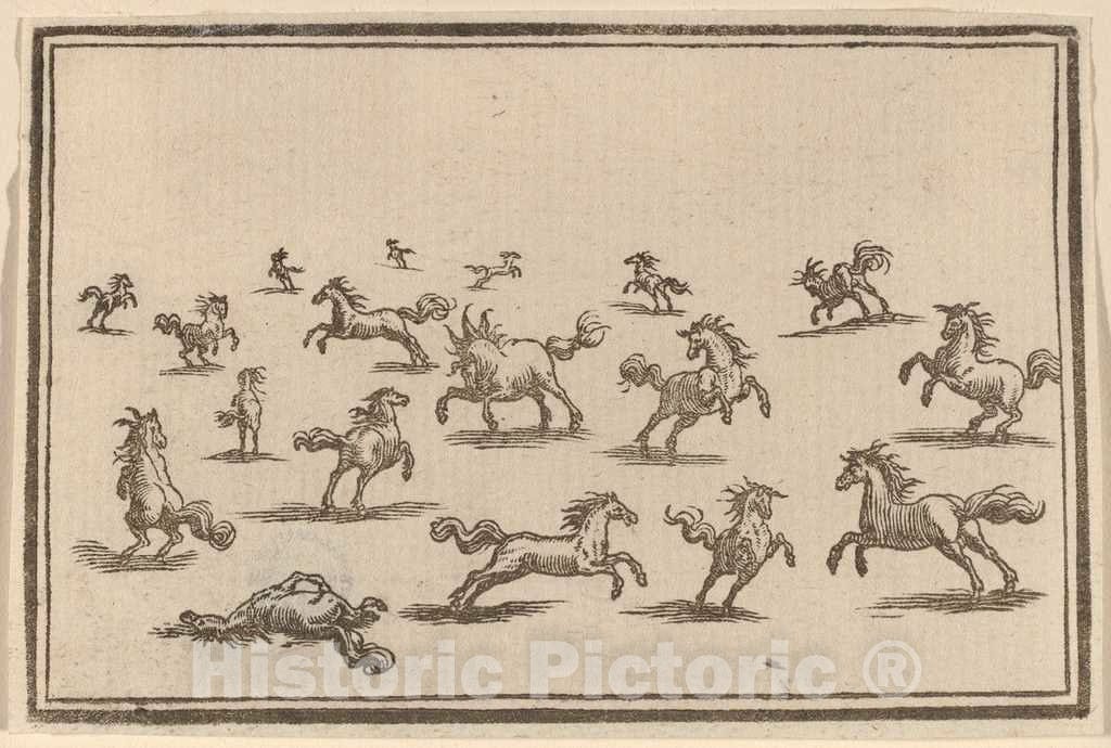 Art Print : Eckman After Jacques Callot, Horses Running, 1621 - Vintage Wall Art