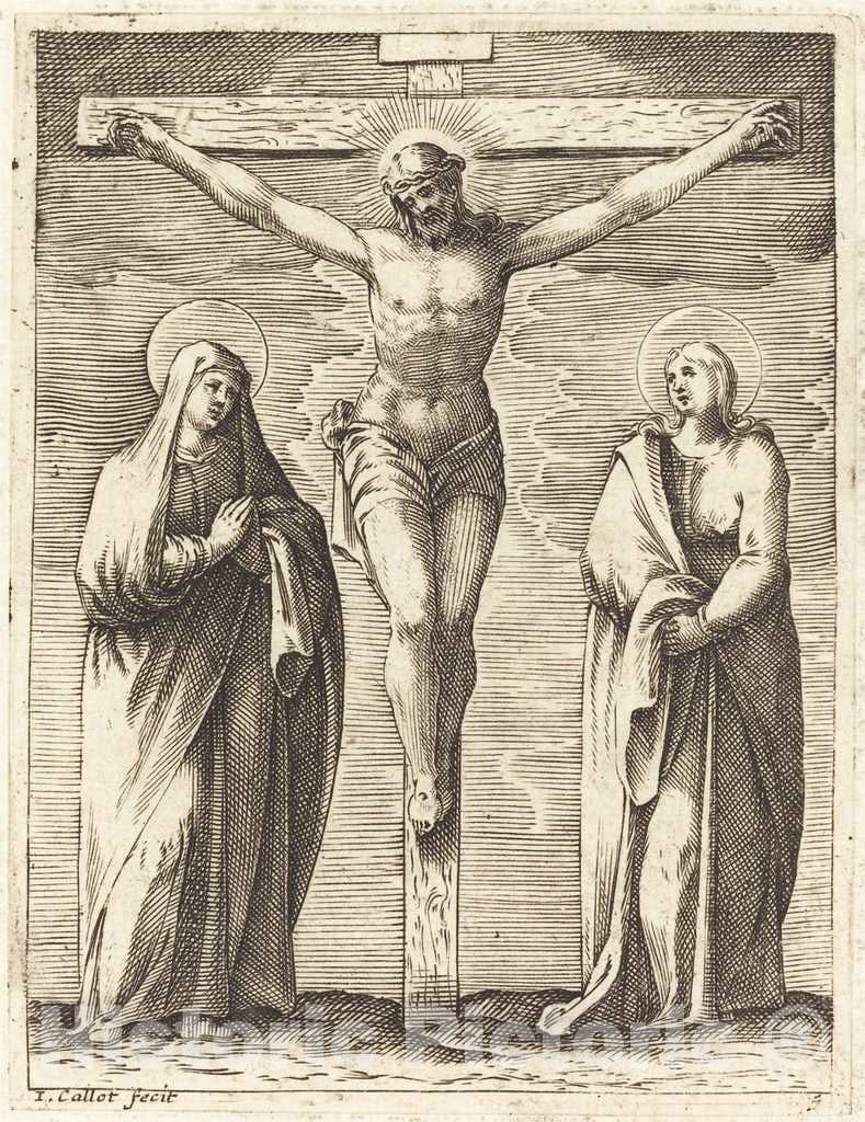 Art Print : Jacques Callot, Virgin and Saint John at The Foot of The Cross, c.1610 - Vintage Wall Art