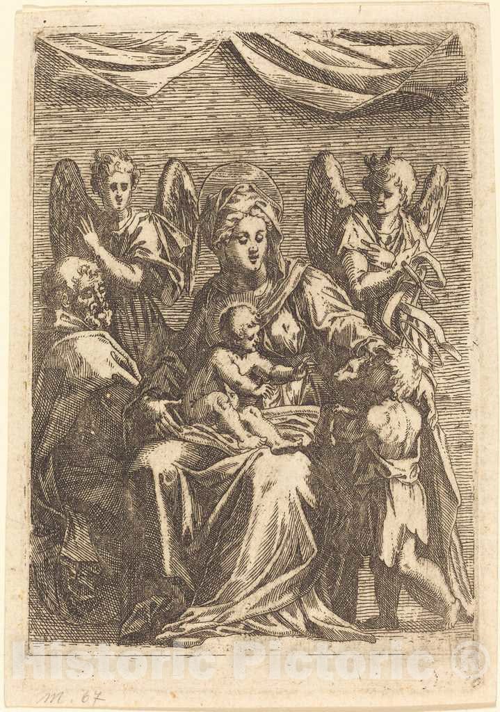 Art Print : Jacques Callot, The Holy Family with Two Angels - Vintage Wall Art