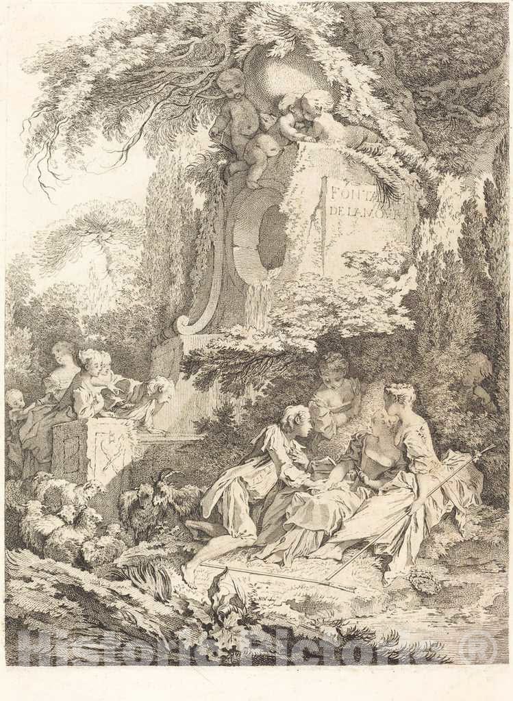 Art Print : Aveline After Boucher, La Fontaine de L'Amour, 1738 - Vintage Wall Art