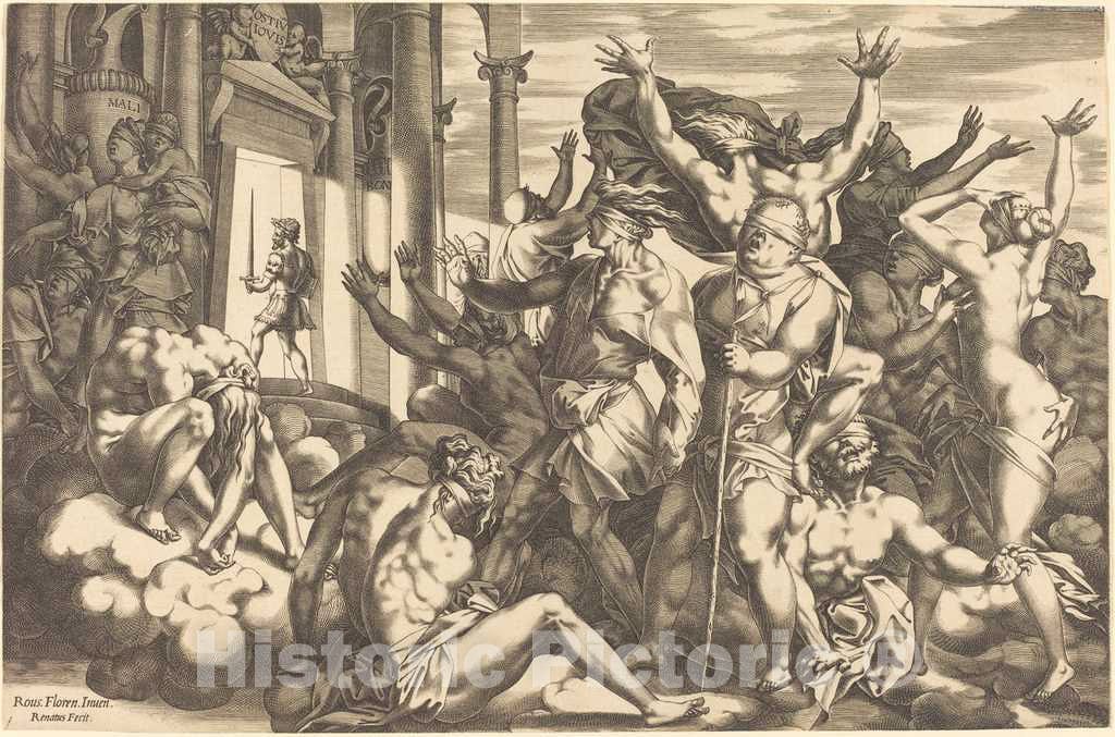 Art Print : Boyvin After Rosso Fiorentino, The Conquest of Ignorance, 1560s - Vintage Wall Art