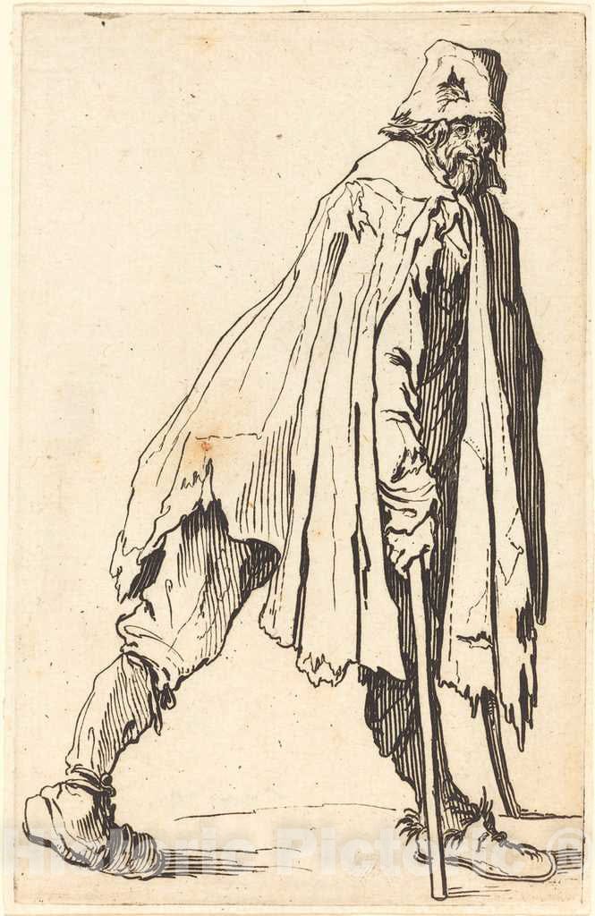 Art Print : Jacques Callot, Beggar with Crutches and Cap, c. 1622 - Vintage Wall Art
