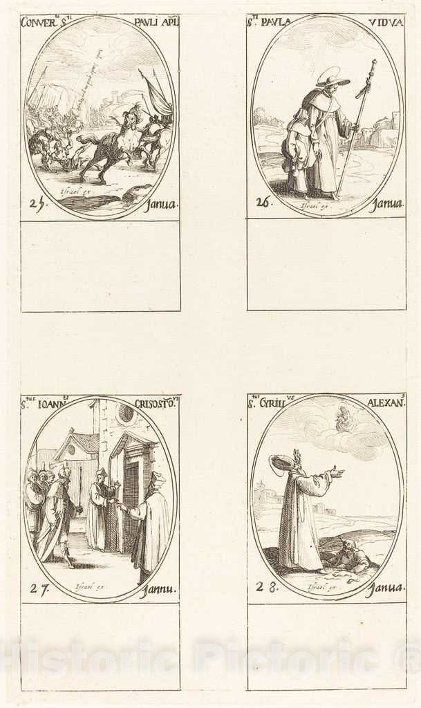 Art Print : Jacques Callot, The Conversion of Saul; St. Paul; St. John Chrysostom; St. Cyril of Alexandria - Vintage Wall Art