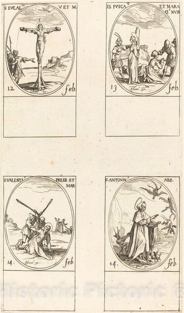 Art Print : Jacques Callot, St. Eulalia; St. Fusca and Maura; St. Valentine; St. Anthony - Vintage Wall Art