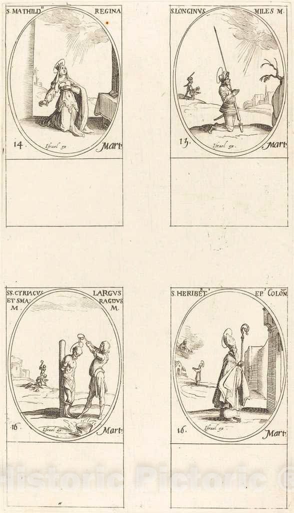 Art Print : Jacques Callot, St. Matilda; St. Longinus; St. Cyriacus; St. Heribert - Vintage Wall Art