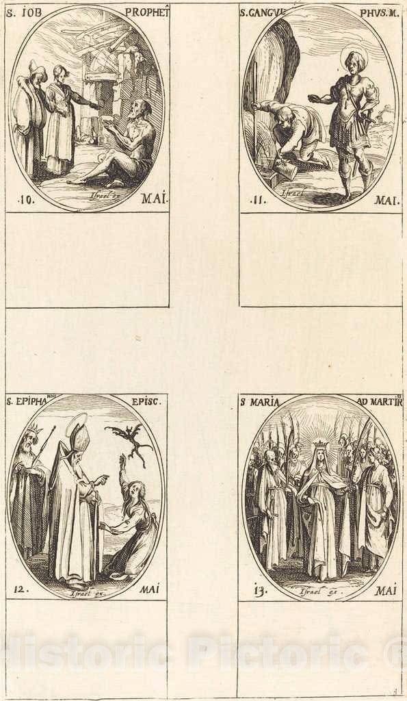 Art Print : Jacques Callot, St. Job, Prophet; St. Gangulphus; St. Epiphanius; St. Mary of Martyrs - Vintage Wall Art