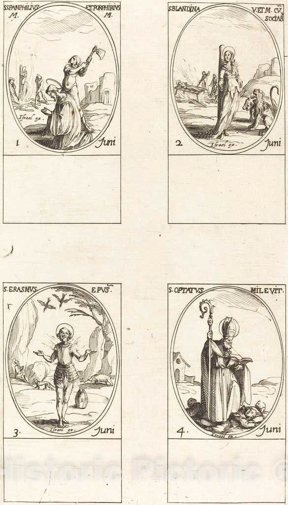 Art Print : Jacques Callot, STS. Pamphilius and Porphyrius; St. Blandina and Companions; St. Erasmus; St. Optatus - Vintage Wall Art