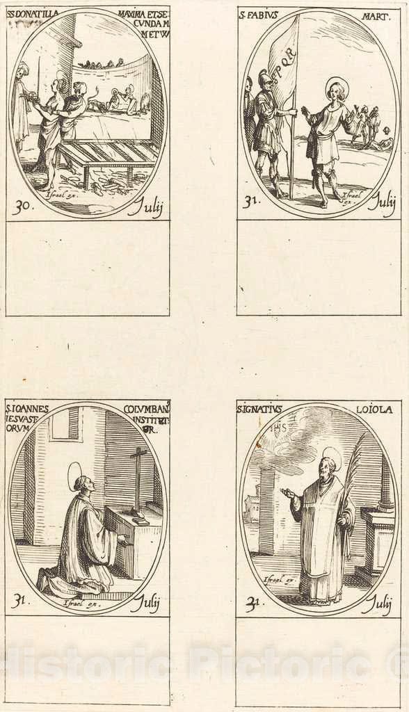 Art Print : Jacques Callot, STS. Donatilla, Maxima & Secunda; St. Fabius;St. John Colombini; St. Ignatius Loyola - Vintage Wall Art