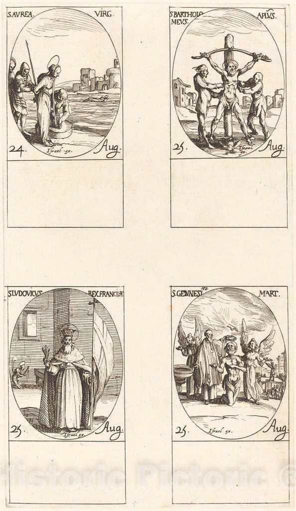 Art Print : Jacques Callot, St. Aurea; St. Bartholomew; St. Louis; St. Genesius - Vintage Wall Art