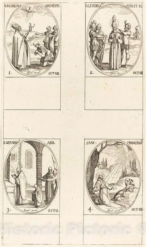 Art Print : Jacques Callot, St. Remigius; St. Leodegarius; St. Gerard, Abbot; St. Francis of Assisi - Vintage Wall Art