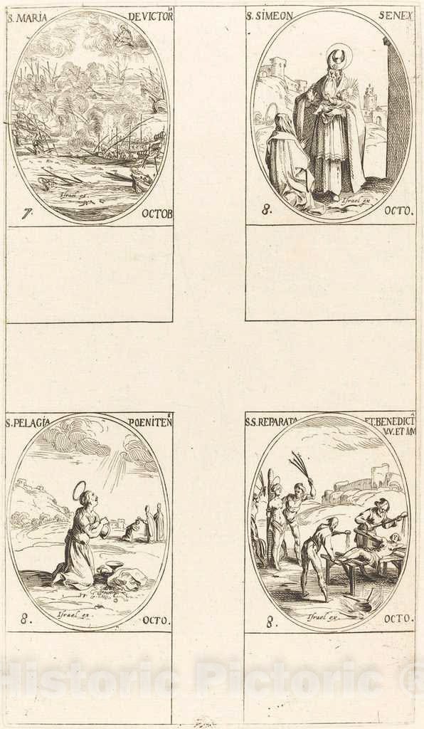 Art Print : Jacques Callot, St. Mary of Victory; St. Simeon, Prophet; St. Pelagia; STS. Reparata and Benedicta - Vintage Wall Art