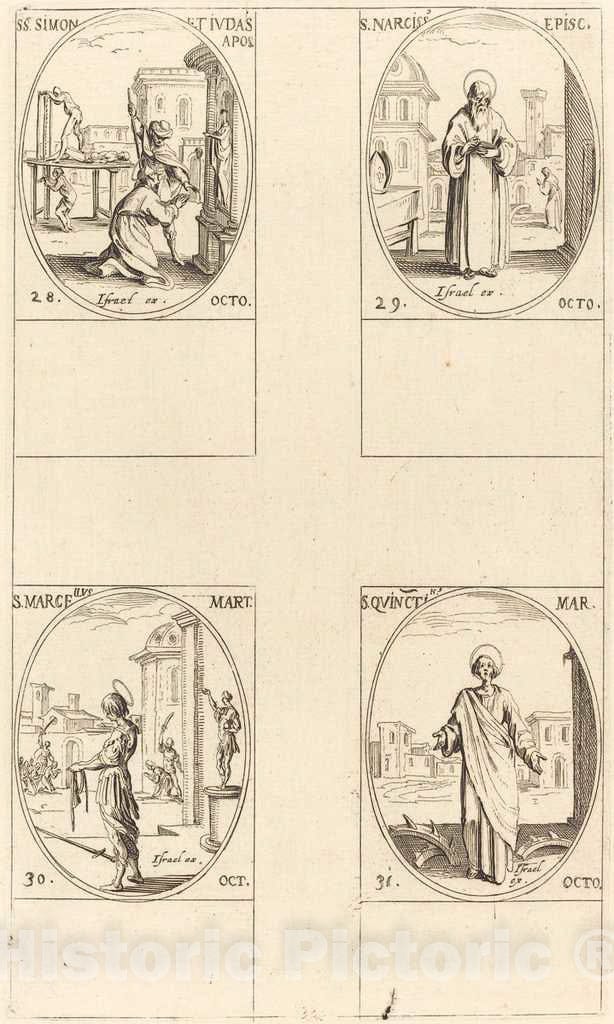Art Print : Jacques Callot, STS. Simon and Jude, Apostles; St. Narcissus; St. Marcellus; St. Quintin - Vintage Wall Art