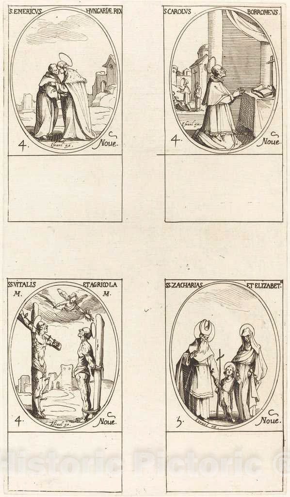 Art Print : Jacques Callot, St. Emeric; St. Charles Borromeo; St. Vitalis & Agricola; STS. Zachary & Elizabeth - Vintage Wall Art