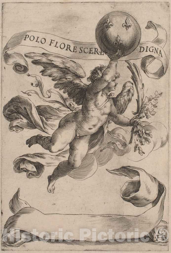 Art Print : Cherubino Alberti, Genius with The Medici Coat-of-Arms, c. 1611 - Vintage Wall Art