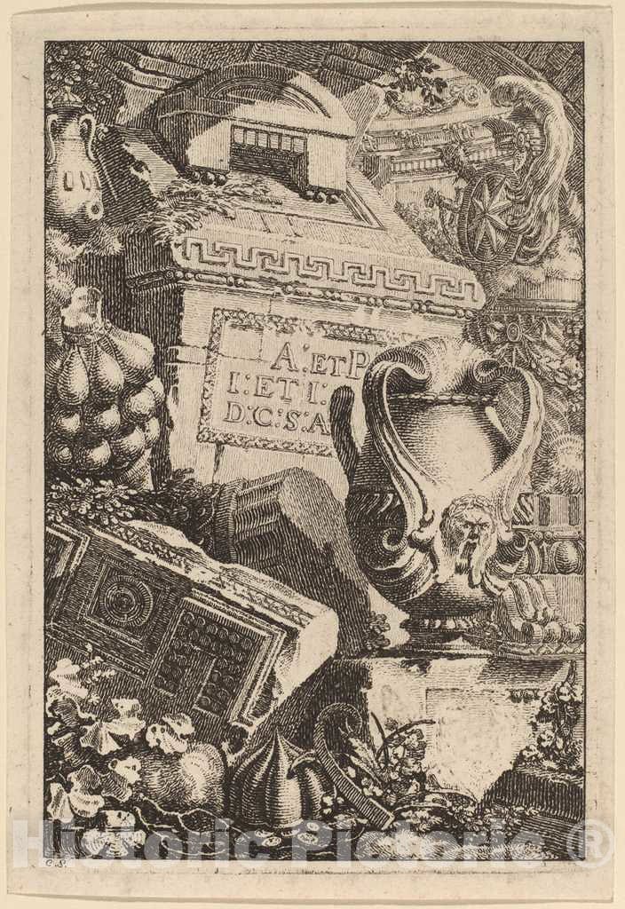 Art Print : Carl SchÃ¼tz, Fantasy of an Antique Tomb with Fragments of Architecture and Sculpture, c.1775 - Vintage Wall Art
