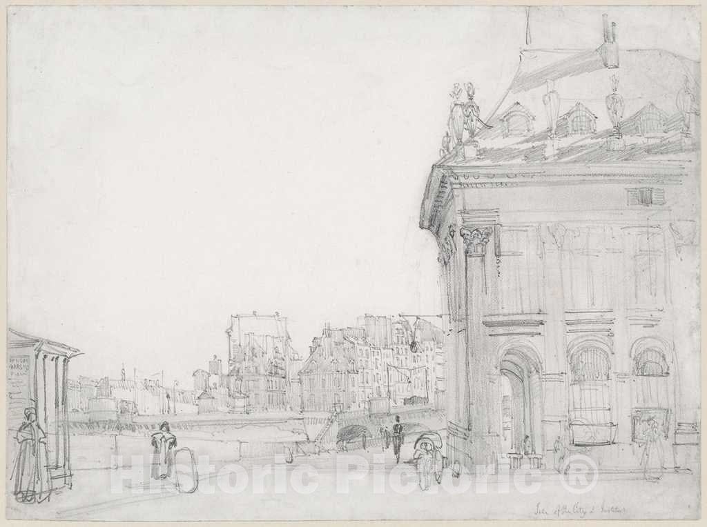 Art Print : Thomas Shotter Boys, ILE de la CitÃ© from The Institut, Paris, c. 1832 - Vintage Wall Art