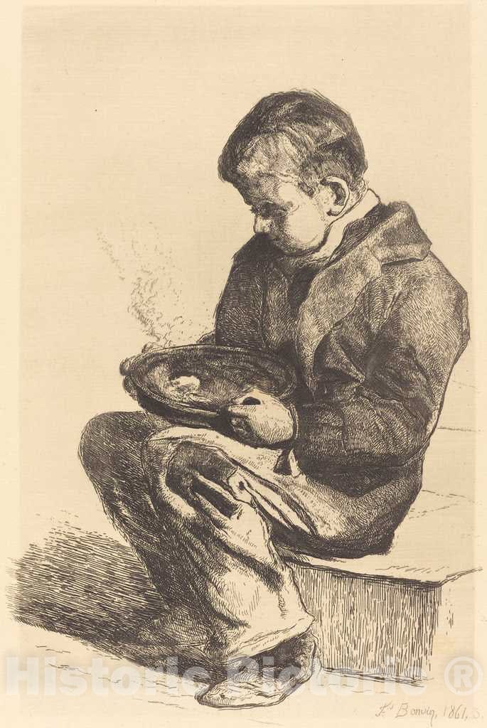 Art Print : FranÃ§ois Bonvin, Boy Eating Soup (Enfant mangeant sa Soupe), 1861 - Vintage Wall Art