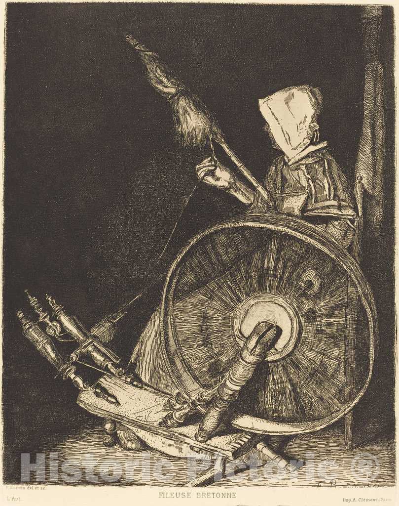 Art Print : FranÃ§ois Bonvin, Fileuse Bretonne (Breton Spinner), 1861 - Vintage Wall Art