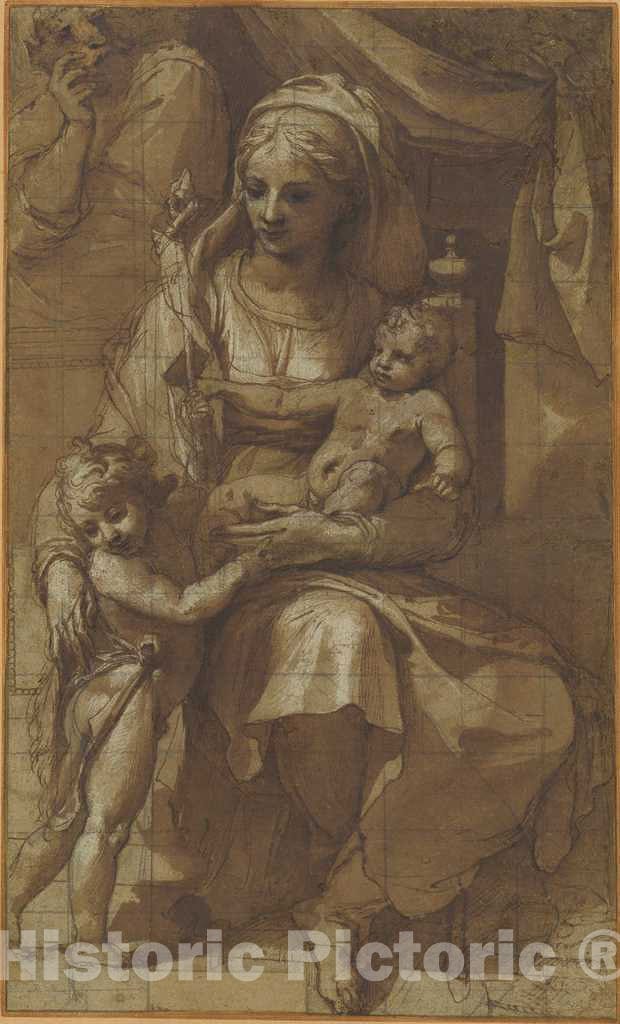 Art Print : Pellegrino Tibaldi, The Holy Family with The Infant John The Baptist, c. 1546 - Vintage Wall Art