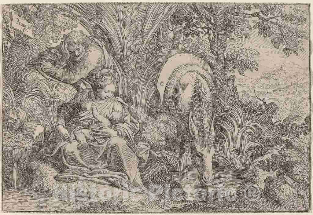Art Print : Camillo Procaccini, The Rest on The Flight into Egypt, c. 1590 - Vintage Wall Art