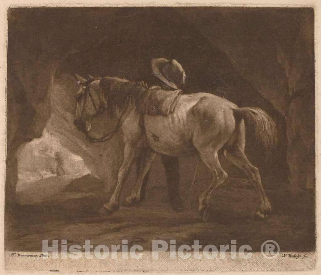 Art Print : Verkolje After Wouwerman, The Pissing Horse - Vintage Wall Art