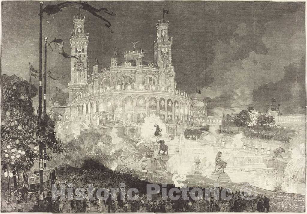 Art Print : Auguste LepÃ¨re, 14 Juillet. Illumination du Palais du TrocadÃ©ro, 1883 - Vintage Wall Art