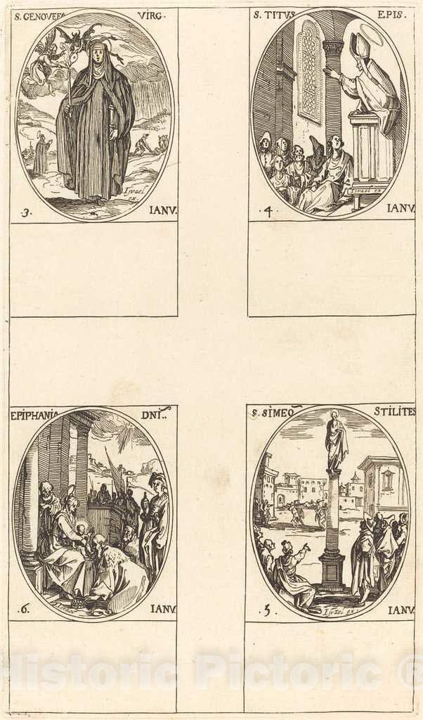 Art Print : Jacques Callot, St. Genevieve; St. Titus; St. Simeon Stylites; Epiphany - Vintage Wall Art