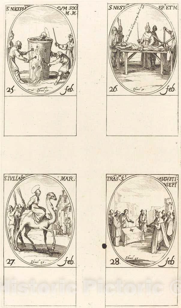 Art Print : Jacques Callot, St. Nicephorus; St. Nestor; St. Julian; Translation of St. Augustin - Vintage Wall Art