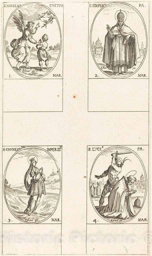 Art Print : Jacques Callot, The Guardian Angel; St. Simplici; St. Cunegundes; St. Luci - Vintage Wall Art