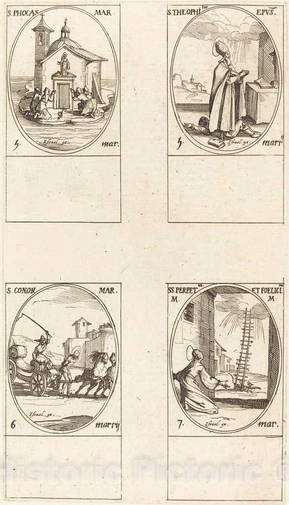 Art Print : Jacques Callot, St. Phocas; St. Theophilus; St. Conon; STS. Perpetua and Felicitas - Vintage Wall Art