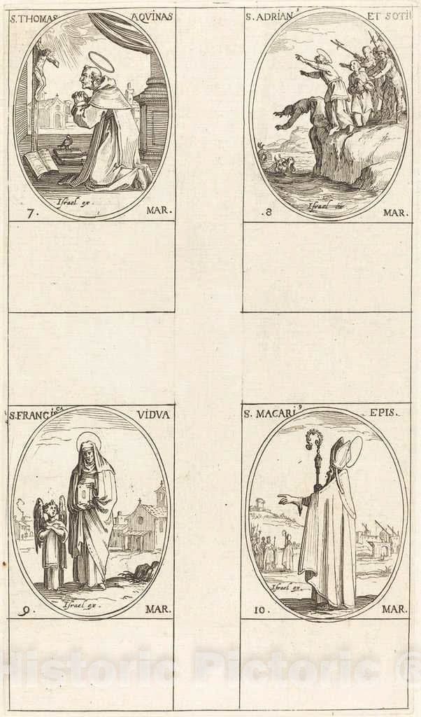 Art Print : Jacques Callot, St. Thomas Aquin; St. Adrian and Companions; St. Frances; St. Macari - Vintage Wall Art