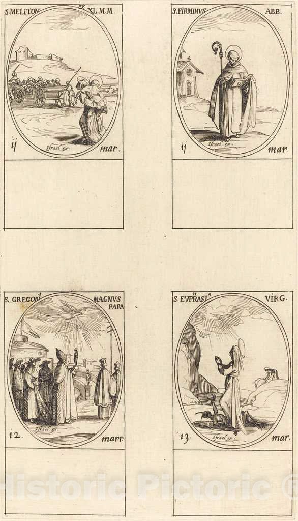 Art Print : Jacques Callot, St. Meliton; St. Firminus; St. Gregory The Great; St. Euphrasia - Vintage Wall Art