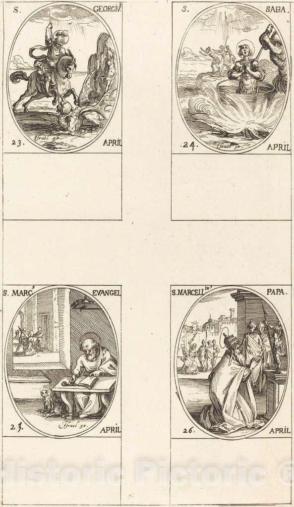 Art Print : Jacques Callot, St. George; St. Sabas; St. Mark, Evangelist; St. Marcellin - Vintage Wall Art
