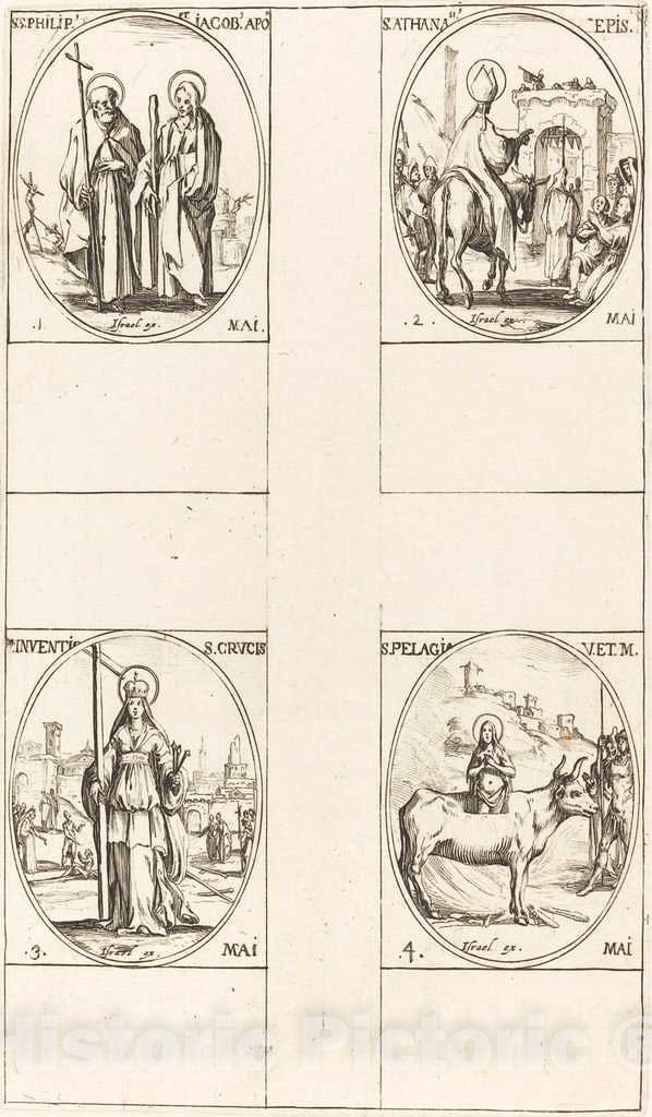 Art Print : Jacques Callot, St. Philip and James The Less, Apostles; St. Anthanasius; The Invention of The Cross - Vintage Wall Art