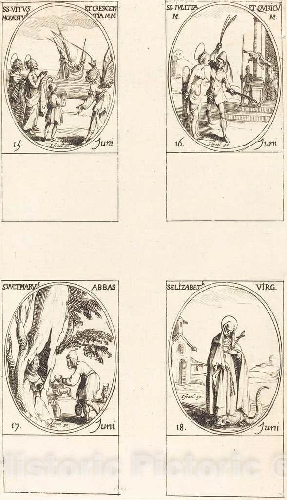 Art Print : Jacques Callot, STS. Vitus, Modestus, Crescentia; STS. Julitta & Quiricus; St. Avitus, Abbot; St. E - Vintage Wall Art