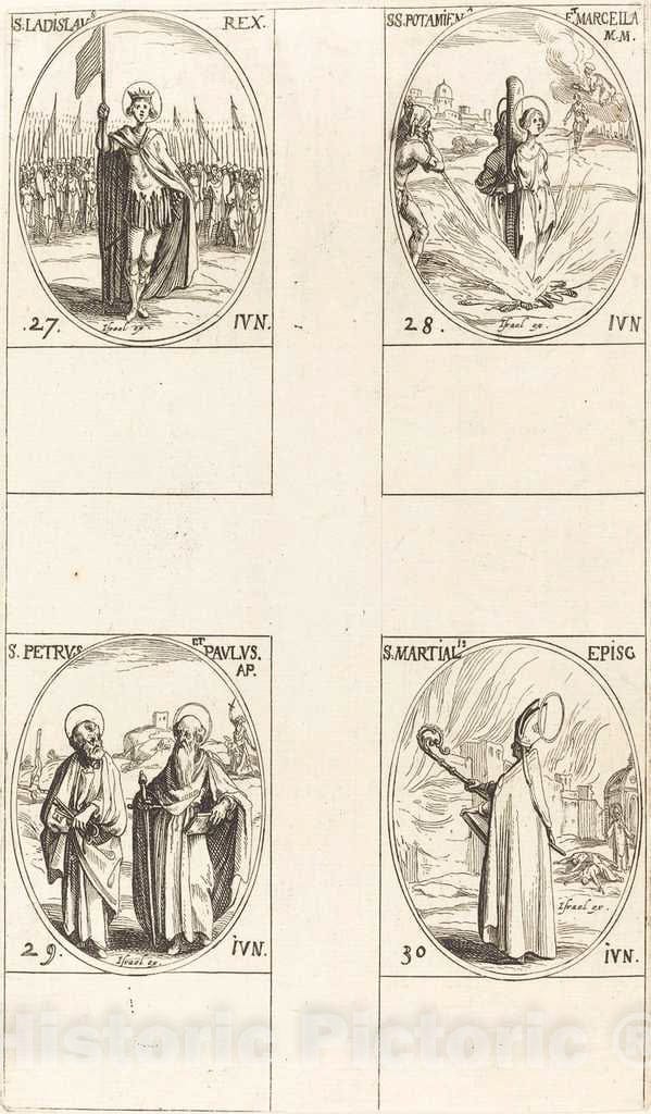Art Print : Jacques Callot, St. Ladislas; STS. Potamiana and Marcella; STS. Peter and Paul, Apostles; St. Martial - Vintage Wall Art