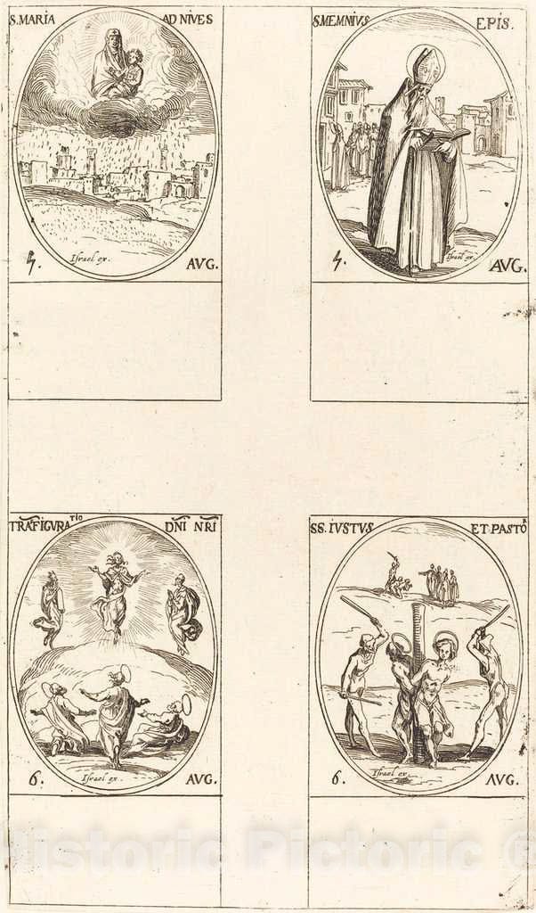 Art Print : Jacques Callot, St. Mary of Snow; St. Memmius, Bishop; The Transfiguration; STS. Justus and Pastor - Vintage Wall Art